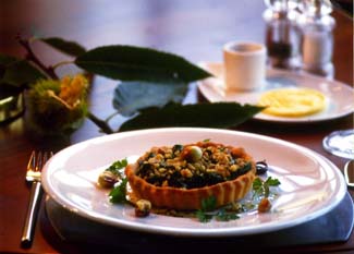 Spinach and roast chestnut tartlet